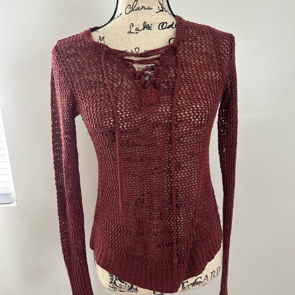 Oh My‎ Gauze! Red Fitted Ribbed Long Sleeve Blouse